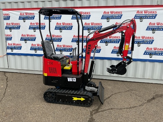 New Unused Miva VA13 Mini Excavator, 13.5 Hp Gas Engine, Manual Thumb, 16" Bucket, Blade