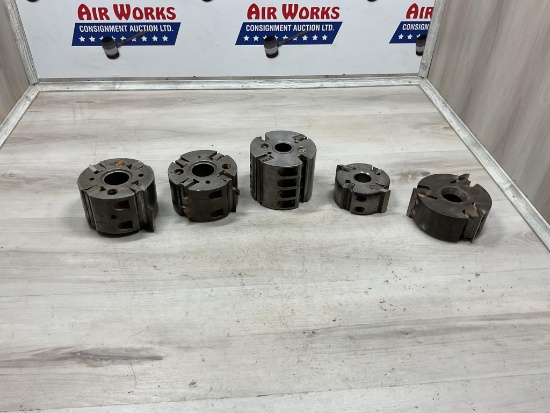 Box Lot 5 Cutterheads, 1 1/4" and 1 1/2" Arbors, 2 - 4" Cutters, 1 - 3" Cutter and 2 - 2" Cutters