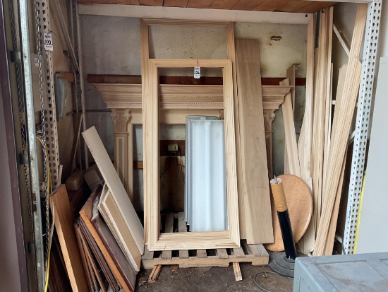 Contents Of On Floor Under Pallet Racking, Fire Place Mantel, Wood Frames, Trim, Wood Panels