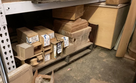 Contents Of Bottom Shelf On Lot 105, Pallet Of Stair Rail End Caps, Elbows, Wood Column Ends