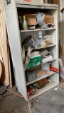 Metal Sliding Door Storage Cabinet With Contents, Breaker Boxes, Grease Guns, Soldering Kit