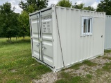 New Unused 12' Shipping Container With End Doors, Side Door, Window, Fork Pockets