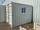 New Unused 12' Shipping Container With End Doors, Side Door, Window, Fork Pockets