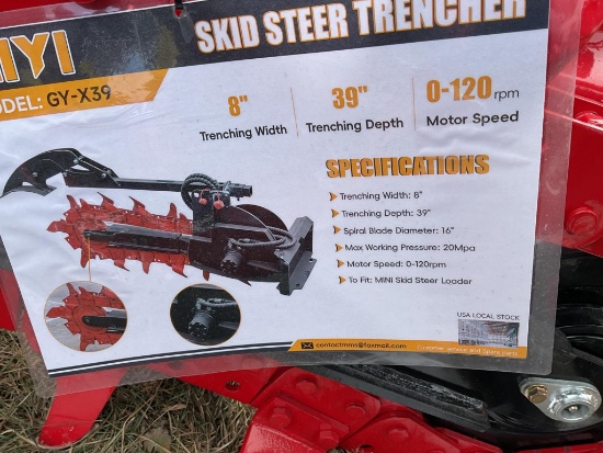 New Unused GIYI GY-X39 Trencher Mini Skid Loader Attachment, 8" Trenching Width, 39" Trenching Depth