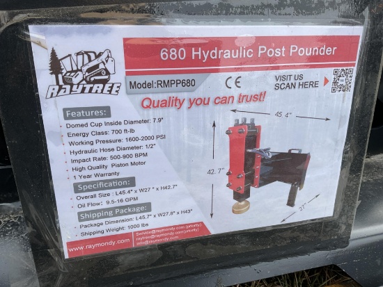 New Unused Raytree RMPP680 Post Pounder Skid Loader Attachment,
