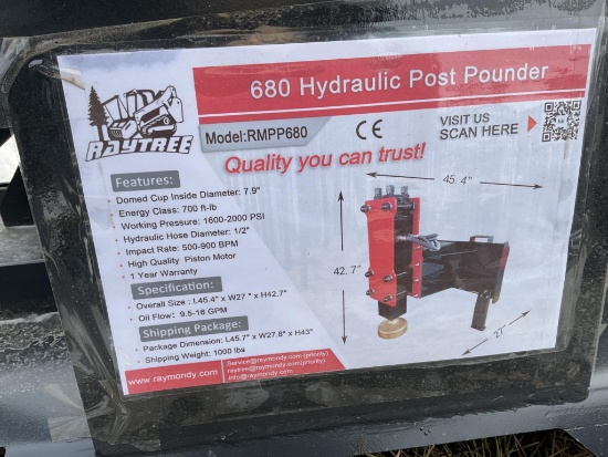 New Unused Raytree RMPP680 Post Pounder Skid Loader Attachment,