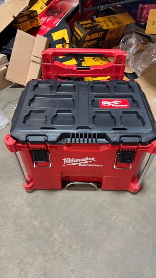 Milwaukee Packout Tool Storage Box, Stackable, Telescopic Handle, Red & Black