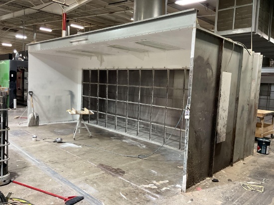 R S Sheet Metal Spray Booth with Vent Fan and Roof Top Stack, 120" x 244" x 106" High