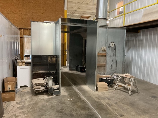 R S Sheet Metal Spray Booth with Vent Fan and Roof Top Stack, 156" x 185" x 96" High