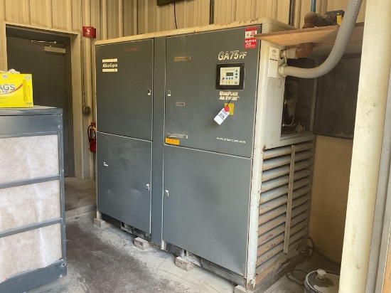 2002 Atlas Copco GA75FF Air Compressor, 100 Hp, 57,000+ Hours, Integrated Refrigerated Dryer, 460 V