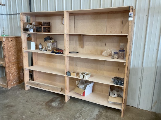 Wooden Shelf and Contents, Including Chair Swivels, Furniture Screws, Wood Hole Plugs, Clamps