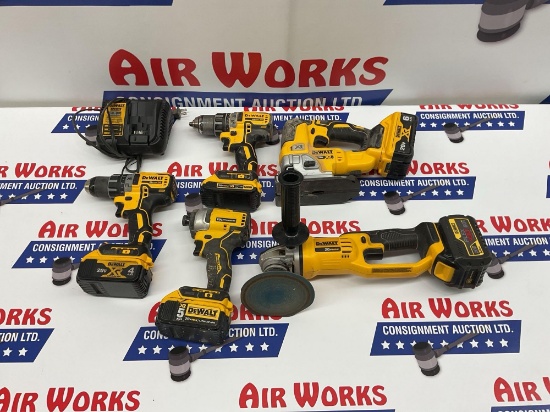 Box Lot, 5 Dewalt 20 Volt Max Cordless Tools with Batteries and Charger
