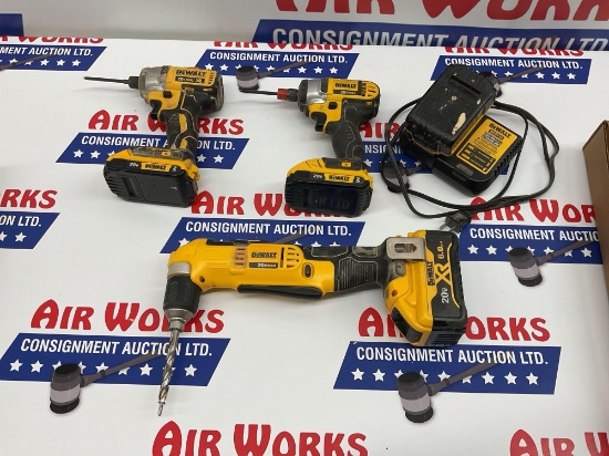 Box Lot, 3 Dewalt 20 Volt Max Tools with 4 Batteries and Charger,