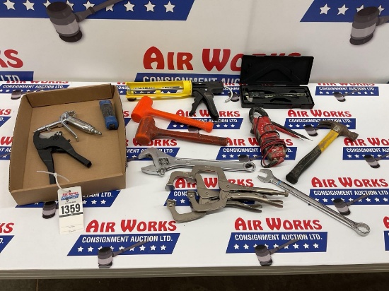 Box Lot, Mallets, Hammer, Vise Grip Clamps, Calibur, Milwaukee Voltage Tester
