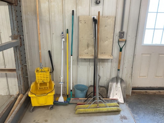 Cleaning Supplies, 4 Brushes, Scoop Shovel, Mop Bucket
