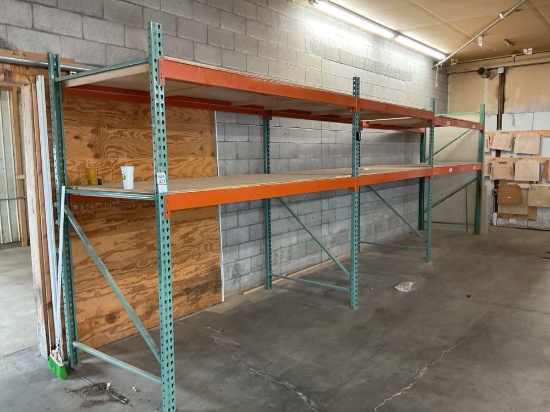 3 Section Pallet Rack with Wood Decking, 48" x 8' Uprights, 16 - 8' Beams