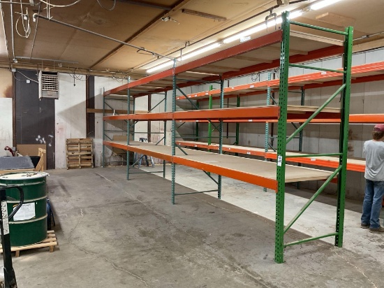 3 Section Pallet Rack with Wood Decking, 48" x 10' Uprights, 18 - 10' Beams