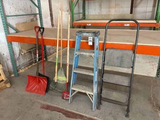 2 Step Ladders, Snow Shovels, Scrapper, Rakes