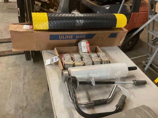 U Line 3'x 5' Rubber Mat, 5 U Line E Track Tie Downs, Shrink Wrappers
