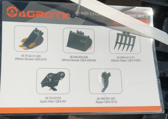 New Unused AGT 12EX-Set5 Mini Excavator Attachment Set, Includes 10" and 24" Buckets, Quick Hitch