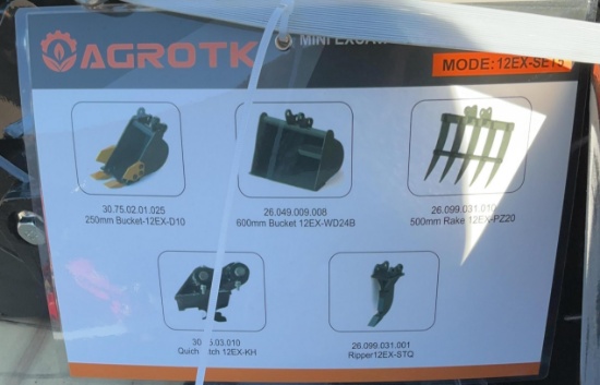 New Unused AGT 12EX-Set5 Mini Excavator Attachment Set, Includes 10" and 24" Buckets, Quick Hitch