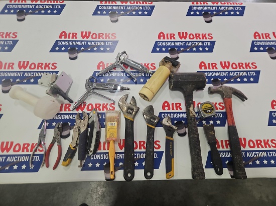 Box Lot - Pliers, Hammers, Adjustable Wrenches & Air Nozzles