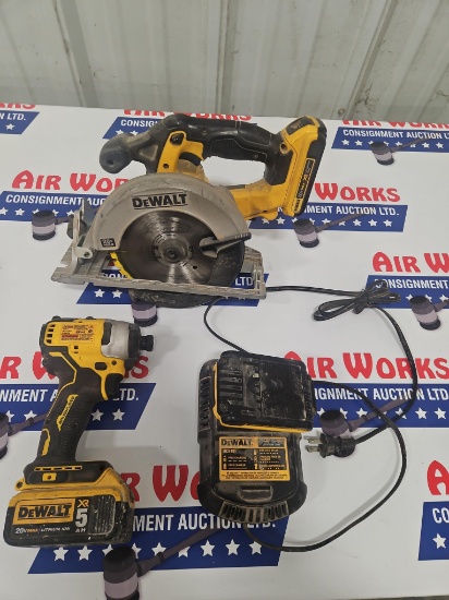 Dewalt 20v 1/4" Impact Driver, 6-1/2" Ciricular Saw, Charger, & 3 Batteries