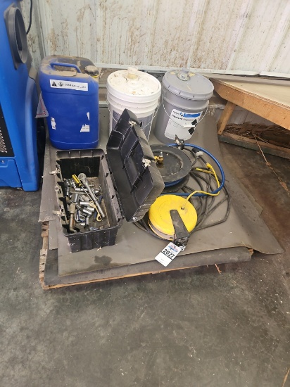Skid Lot - Tool Box, Cord Reel, Air Hose Reel, Titebond Supreme, 5060 Arbor Lub Bates Glue Release,