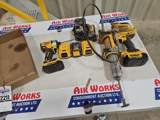 Dewalt 20v - DCF809 1/4" Impact Driver, DCGG571 Grease Gun, 6 - Batteries & Charger