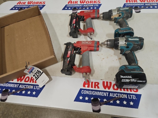 2 - Senco Never Lube 23Ga Pin Nailer 2 - Makita XPH14 18v 1/2" Drill w/ 2 Batteries