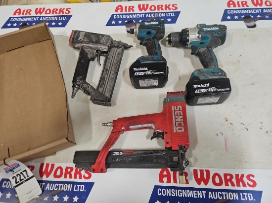 Senco SLS25XP 18Ga Stapler, SLP20XP 1/4" Staple Gun, Makita XPH14 18v 1/2" Drill, XDT16 18v Impact