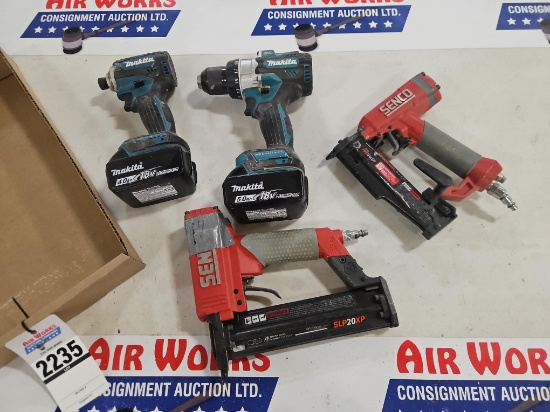 Senco SLP20XP 20Ga Brad Nailer, Never Lube TN1G1 23Ga Pin Nailer, Makita XPH14 18v 1/2" Drill