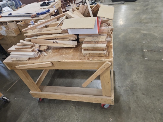 Wooden Rolling Cart w/Contents