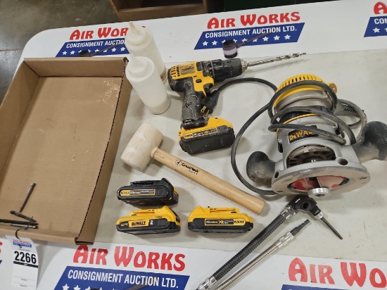 Dewalt DW616 1- 3/4 hp Router, DCD780 18v 1/2" Drill Driver, 3-Batteries