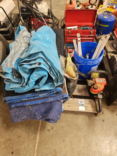 Skid Lot - Tarps, Hedge Trimmer, Furniture Blankets, Hand Sprayer