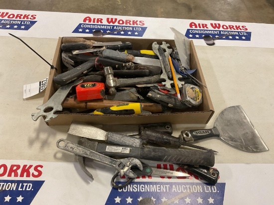 Box Lot - Assorted Hand Tools - Hammers, Putty Knives, Wrenches