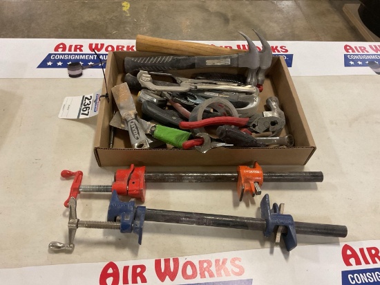 Box Lot - Assorted Hand Tools, Bar Clamps, Hammers, Wrenches, Vise Grips
