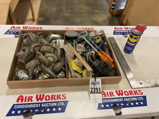 Box Lot - Casters , Assorted Hand Tools