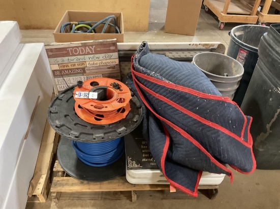 SKid Lot - 200' 3/8" New Air Hose, Furniture Blankets, Folding Poly Tables