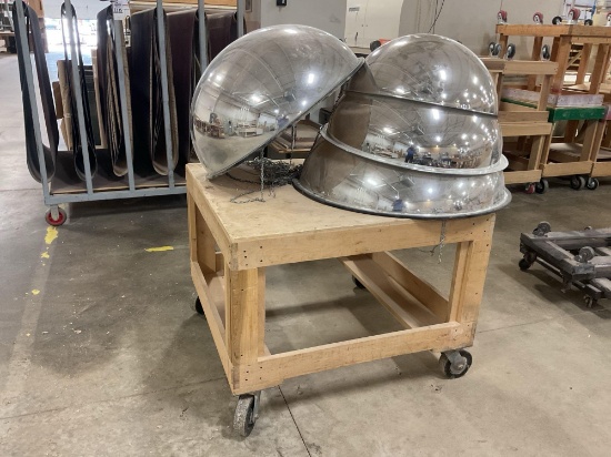 4 - Hanging Mirror Balls w/ Wooden Cart
