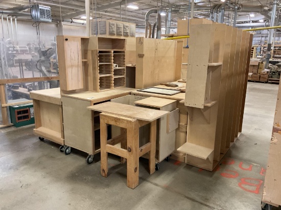 Large Assortment of Wooden Tables, Carts & Work Stations
