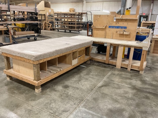 2 pc Wooden Assembly Work Station w/Padded Top & Contents