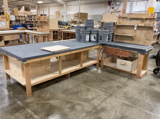 2 pc Wooden Assembly Work Station w/Padded Top & Contents EXCLUDES 5 GALLON BUCKETS