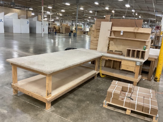 2 pc Wooden Assembly Work Station w/Padded Top & Contents