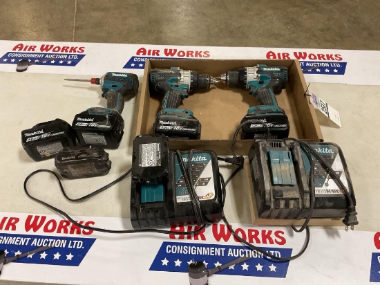 Makita 18v Impact & 2 Drills w/6 Batteries & 2 Chargers