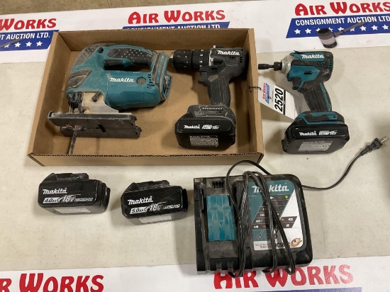 Makita 18v Scroll Saw, Drill & Impact w/4 Batteries & Charger