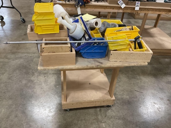 Wooden Cart & Contents - Organizers, Stretch Wrap w/Handles, Blow Gun
