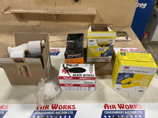 Ear Plugs, Nitrile Gloves, Dust Mask, Shrink Wrap