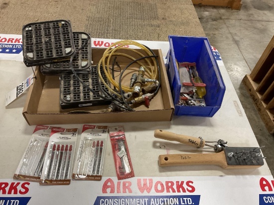 Box Lot - Vacuum Pads, Hoses, Scroll Saw Blades, Hand Tools