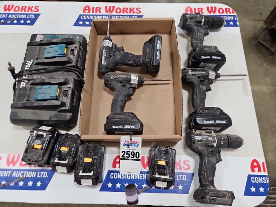 Makita 18v Drills & Impacts w/8 Batteries & Double Charger